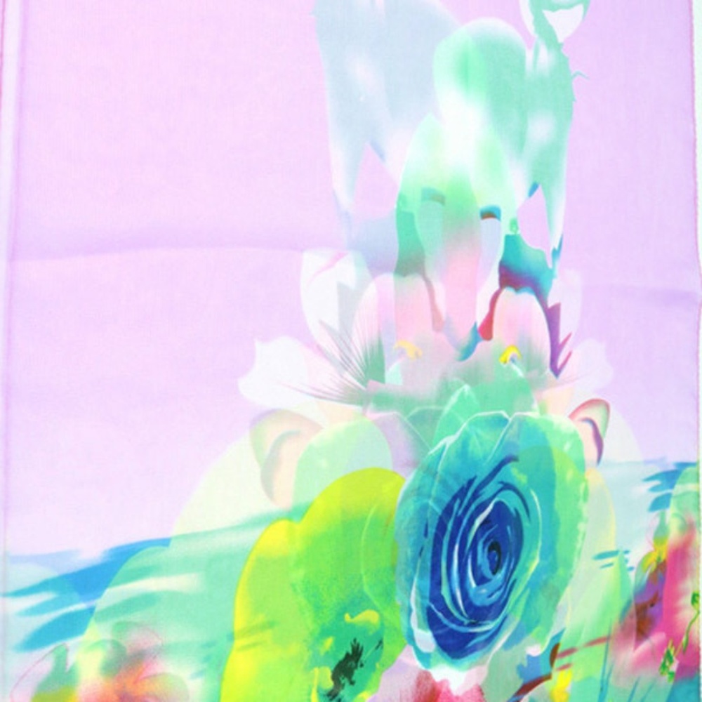 Floral Pastel Chiffon Watercolor Wrap Scarf Shawl - Picture 4 of 6